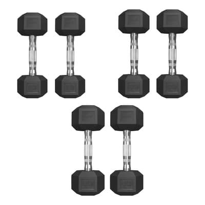 Set Mancuernas Hexagonales Par 5lb, 10lb Y 15 Lb Pvc Tayga Color Negro