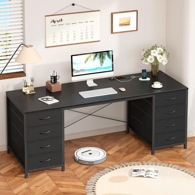 Furrific® Escritorio Oficina Con 8 Cajones Y Carga, 75*152*48cm, Escritorios Para Computadora Equipado Con Cajones De Grande Capacidad, Escritorios Minimalista, Negro