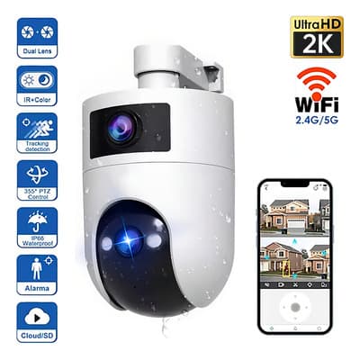 Cámara De Seguridad Exterior Jooan 2k Wifi Ip66 Visión 360° Doble Pantalla Blanco
