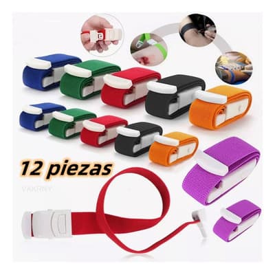 Vakrny Torniquete Médico De Compresión Ajustable - 12 Unidades Con Hebilla Y Correa Elástica Para Venopunción, Primeros Auxilios, Enfermería Y Clínica Veterinaria