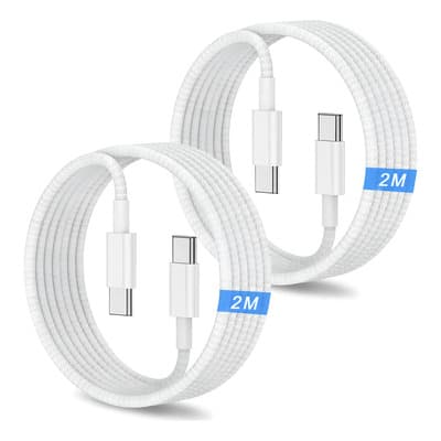2pzs Cable Tipo C Carga Rapida Usb C A Usb C 3a 60w 480mbps Para Compatible Con iPhone 16/15 Series Samsung Galaxy, Macbook Pro, iPad Pro, iPad Air, Google Pixel 2m Nailon Trenzado Blanco Jeeyee - $109.85 en Mercado Libre | PrecioMX