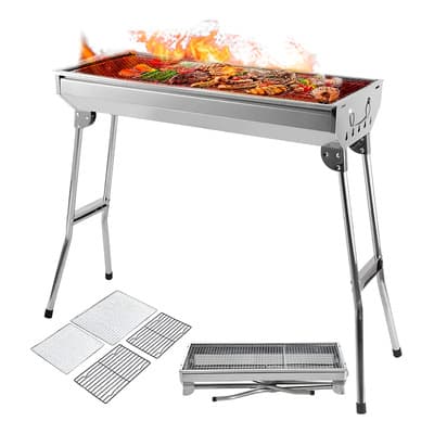 Asador De Carbón Parrilla Bbq Portátil Plegable Acero Inoxidable SelectShop Color Gris