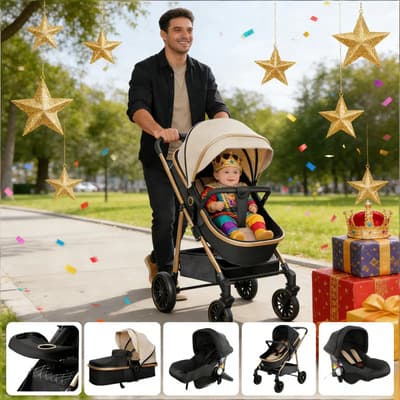 Mamaease® Carriola De Bebé 6 En 1 Con Cunita Portabebé Beige