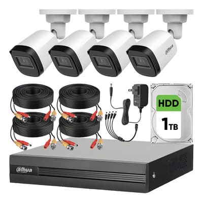 Kit Videovigilancia Cronos 4 Cámaras Dahua Bala B1a21n 2 Mp + Disco Duro 1 Tb + Cables + Accesorios - Kit Cctv B1a21n-med-cc (dvr Dahua Xvr1b04-i Circuito Cerrado) Blanco - $3,329.00 en Mercado Libre | PrecioMX