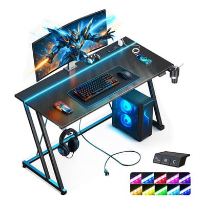 Furrifric® Escritorio Gamer Ajustable Rgb Led 100x50cm Base Z Estable Con 2 Enchufes + 2 Usb, Portavasos Y Soporte Auriculares | Mesa Pc Gaming Negro - $1,413.31 en Mercado Libre | PrecioMX
