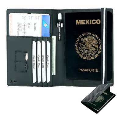 Cartera Billetera Viaje Pasaporte Piel Genuina Antirobo Rfid Color Negro