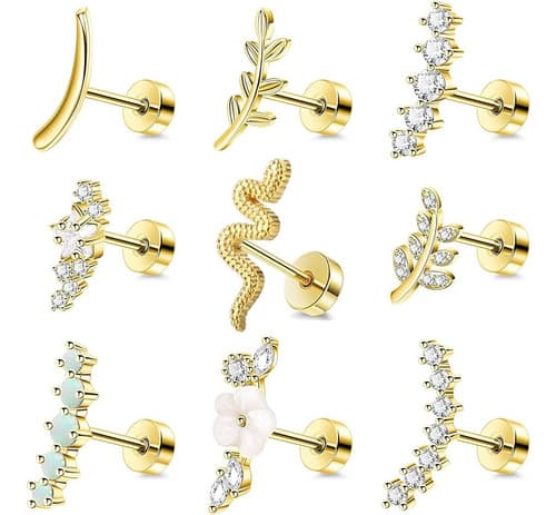 9pcs Piercing Aretes Oreja Cartilago Circon Acero Inoxidable - $219.00 en Mercado Libre | PrecioMX