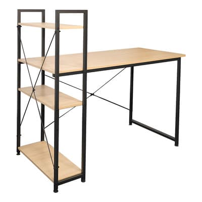 Portga Escritorios Minimalistas 120 Cm × 112,5 Cm × 60 Cm Escritorio Para Oficina Ideal Para Oficina, Home Office Estructura Resistente De Metal, Con Repisas ,color Madera