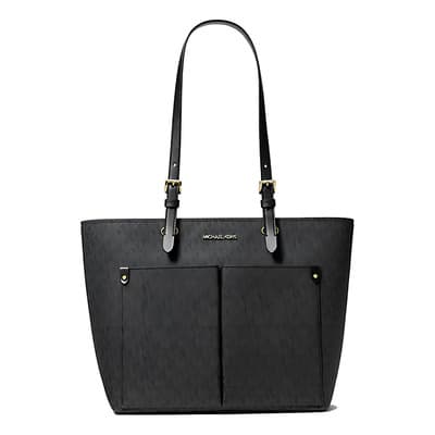 Cartera tote Michael Kors Jet Set 35F3GTVT3B Mujer Adultos Diseño monograma Negra Asas negras Herrajes dorados