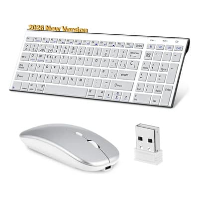 Kit Teclado Y Mouse Inalámbrico Recargable Usb Bluetooth Teclado Plateado
