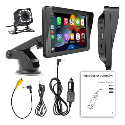 Auto Estéreo Carsapro Pantalla 7 Pulgadas Ips Táctil Inalámbrico Carplay Android Auto Autoestéreo Portátil Bluetooth Mirrorlink Estereo Para Carro Con Cámara Eq Fm Bt Hd Aux Sd Usb Negro