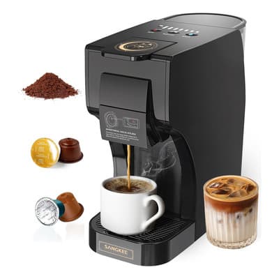 SANGKEE Cafetera De Porción Individual 20 Bares, Máquina De Café En Cápsulas Para Café Caliente Y Helado Compatible Con Cápsulas Dolce Gusto & Nespresso & Café Molido,para Uso En Casa U Oficina