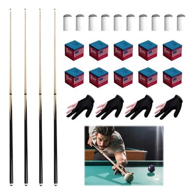 Savefree® - 4 Tacos De Billar Profesionales De Arce De Tamaño Perfecto, De Alta Calidad Y Alto Rendimiento - 4 Pares De Guantes - 10 Tizas -10 Cabezales De Conversión Savefree Flecha 550 G - $689.31 en Mercado Libre | PrecioMX