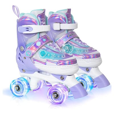 Patines De Ruedas Para Niñas, Patines Ajustables Con Ilumina Color Violeta Talla De Los Patines M(20.5-23cm) Tamaño De Las Ruedas 54 Mm