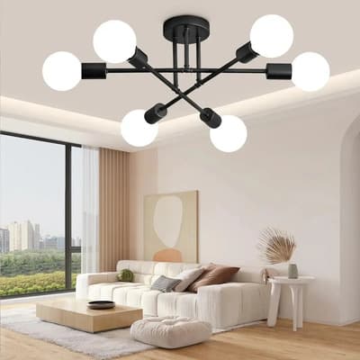 Dehobo Lamparas Techo Colgantes E27 Negra,Sputnik Lámpara De Techo Decorativas Ajustable 6 Luces,Candiles Industrial Colgante Para Lámpara Hogar, Comedor, Dormitorio Y Cocina (Bombillas no incluidas)