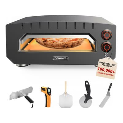SANGKEE Horno Pizza Eléctrico Profesional, Máquina Para Hacer Pizzas Portátil, Doble Perilla Ajustable, 90s Cocción, Hasta 400℃, Para Uso En Interiores Y Exteriores, Ideal para Fiestas,Camping y Hogar