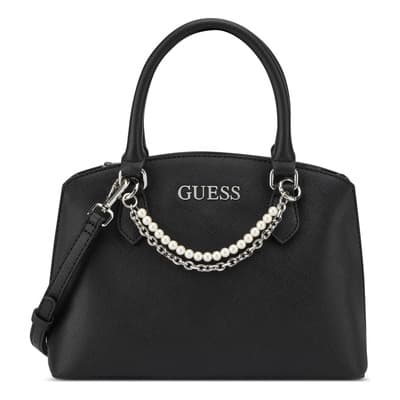 Bolsa Guess Satchel Mujer Jeanine Negro Ee996906-bla Acabado De Los Herrajes Níquel Diseño De La Tela Lisa