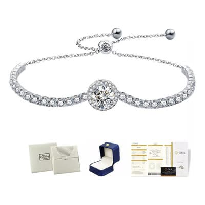 Pulsera Mujer Diamara Moissanita Plata 925 Ajustable Dijes Elegante Plateado