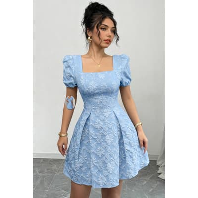 Vestido De Mujer Con Mangas Abullonadas Y Escote Cuadrado