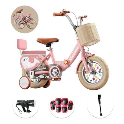 Banna Bicicleta Plegable Para Niños Y Niñas,bicicleta Infantil Con Llantas Entrenadoras,16 Pulgadas Bicicleta Urbana Infantil,con Equipo De Seguridad, Linterna Y Soporte Intercambiable-rosa