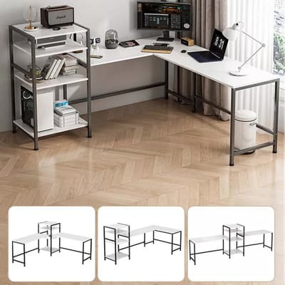 Escritorio L De Lujo Ideal Para Oficina Y Home Office-Extra Grande 245 Cm-Estación De Trabajo Con Repisas,Fabricado En Acero Estructural escritorio blanco,Robusto Y Rígido escritorio para computadora