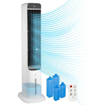 Ventilador de Torre Brisa Fresca, Enfriador De Aire Portátil, Tanque de 5 Litros, 3 Velocidades Y Control Remoto Avera Enfair5l Color Blanco