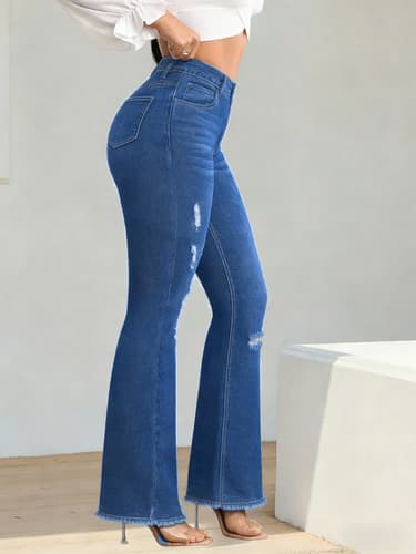 Pantalon Mujer Jean Acampanado Tiro Cintura Alta Rasgados - $277.92 en Mercado Libre | PrecioMX