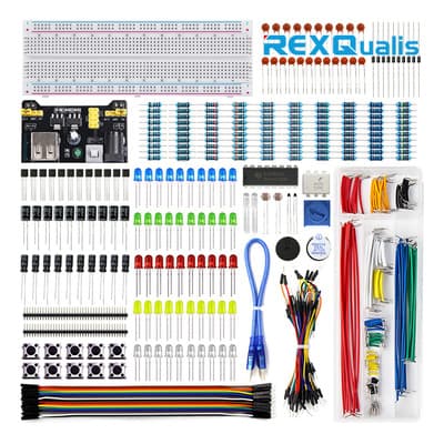 Rexqualis Kit De Componente Electrónicos C/modulo Fuente De Poder, Cable De Puente, 830 Tie-points Breadboard, Potenciometro De Precision,resistor Compatible Con Arduino, Raspberry Pi - $294.03 en Mercado Libre | PrecioMX