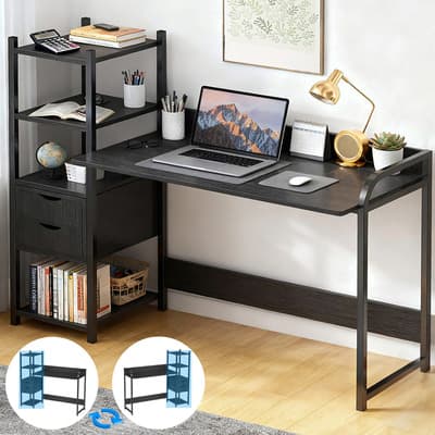 Furrific® 120cm*40cm*110cm Negro Escritorio De Computadora, Oficina Con 2 Cajones Y 4 Niveles De Repisas,escritorio Minimalista Y Modernos,mesa Para Computadora,adecuado Para El Hogar Y La Oficina