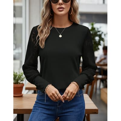 Blusas Manga Larga Mujer Blusas Casuales Cuello Redondo