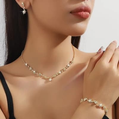 Joyería Juego De Collar Pulsera Pendientes Para Novia Mujer Dorado - $143.42 en Mercado Libre | PrecioMX