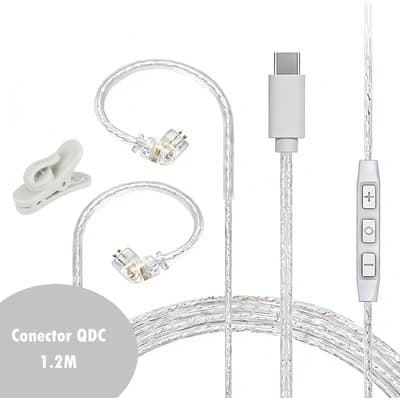 Cable De Audífonos Qdc(0.78mm) Con Dac 32bit/384khz Micrófono Control Volumen Y Cobre Libre Oxígeno 5n Plateado, Cable De Reemplazo Type C Para Auriculares Compatible Con Kz Cca Trn Qkz Cvj 1.2m