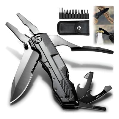 Navaja Multiherramienta 12 En 1 Negra Acero Inoxidable Con Estuche