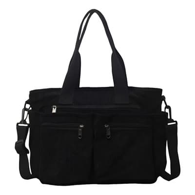 Bolso Tote de Pana Negro Unisex, para Laptop 14 Pulgadas, con 10 Compartimentos