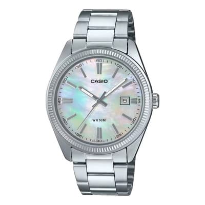 Reloj Casio Mtp-1302psc-7av Para Hombre. Correa Plateado Bisel Plateado Fondo Plateado
