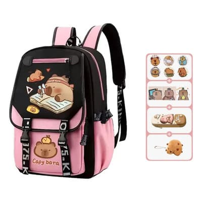 Mochila Escolar Grande [capibara] + 3 Tarjetas + Insignia + Colgante + Estuche 2025 New Mochila Kawaii Carpincho Rosa - $269.00 en Mercado Libre | PrecioMX