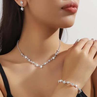 Joyería Juego De Collar Pulsera Pendientes Para Novia Mujer Plateado - $129.00 en Mercado Libre | PrecioMX