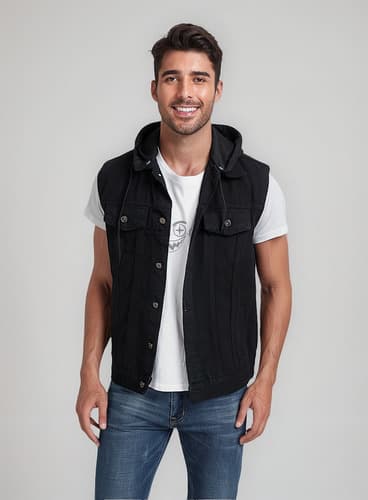 Chaleco Mezclilla Negro Hombre Capucha Algodón Desmontable - $298.00 en Mercado Libre | PrecioMX