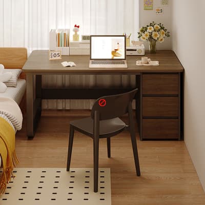 Escritorio Para Computadora Mesa Escritorio Home Office Con 3 Cajones, Marrón-cajón A La Derecha