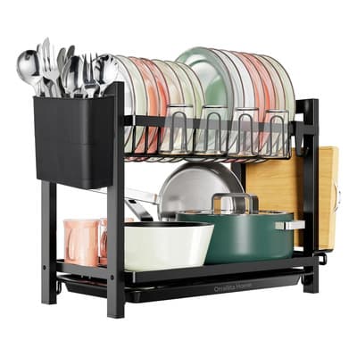 Escurreplatos De Doble Capa, Mejorado Con Rejilla Para Tazas Color Negro - $298.57 en Mercado Libre | PrecioMX