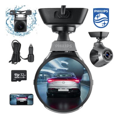 4k Philips Cámara Para Auto Dual Dashcam Con 32gb Y App Wifi 1080p