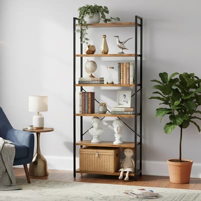 Librero Organizador, Esquinero Para Sala, Estante Metalico Marrón