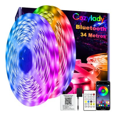 Cozylady Tiras De Led 34m Bluetooth Rgb Luz Led Inteligentes Música De Tiras De Luces Led App Control Para Cuarto,tv,bar,habitación Gaming,fiesta,decoración De Interior Rgb 34m - $184.08 en Mercado Libre | PrecioMX
