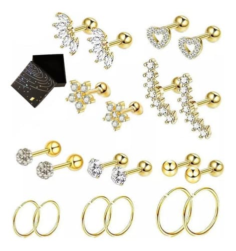 10 Pares Piercing Aretes Oreja Cartílago Acero Inoxidable - $229.00 en Mercado Libre | PrecioMX