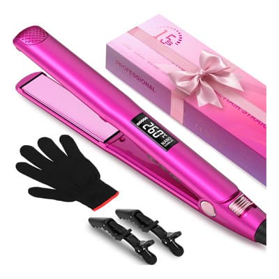 Plancha De Cabello Profesional 500f 2 En 1 Alaciadora Y Rizador Con Lcd Para Cabello Húmedo O Seco, Iones negativos, Panel Flotante 3d, 8 Temperatura Ajustable, Doble Voltaje, Calentamiento de 15 s