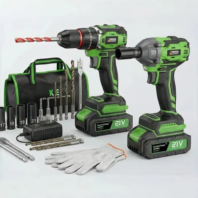 Kit Profesional Taladro + Llave Impacto 520Nm Brushless 2 Baterías Compatible Makita 18V Kilian Ethan