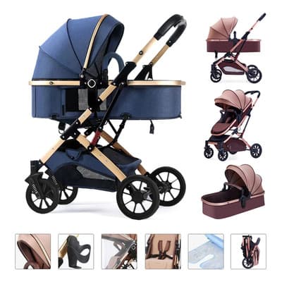 HOGOJUA Carriola para Bebé con Diseño de Amplia Vista, Llantas de Caucho a Prueba de Explosiones, Sistema de Amortiguadores Atenuantes, Estructura de Aluminio Ligero con Plegado Compacto (Azul )