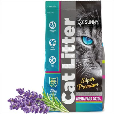 Arena Premium Para Gato | 20 Kg | Super Aglutinante | Control Avanzado De Olores | Sin Polvo | Aroma Lavanda