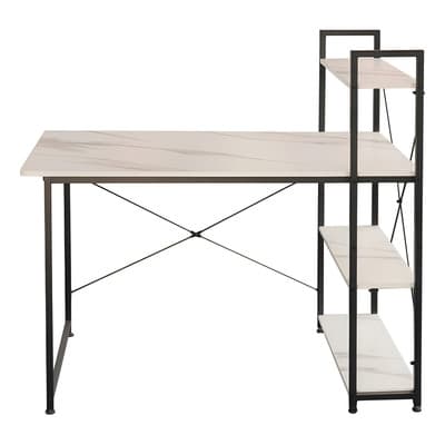 Portga Escritorios Minimalistas Para Computadora 120 Cm × 112,5 Cm × 60 Cm Escritorio Para Oficina Ideal Para Oficina, Home Office Estructura Resistente De Metal, Con Repisas ,color Mármol