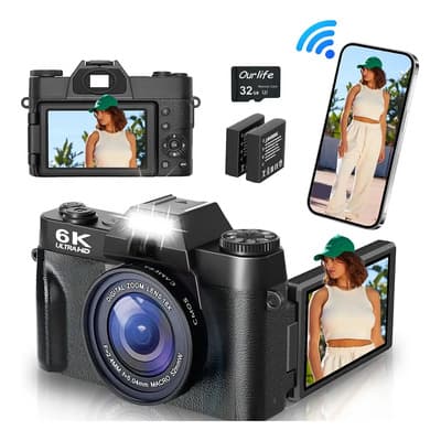 Cámara Digital 6k 64mp Autofocus Wifi Vlogging Pantalla Abatible Zoom 16x + 32gb Negro - $1,238.54 en Mercado Libre | PrecioMX
